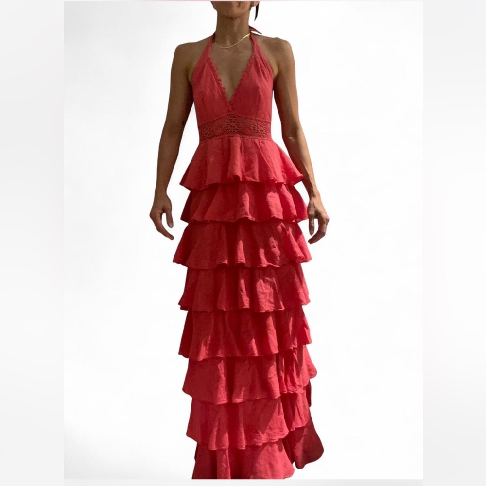 Pink V-Neck Ruffle Dress - Picture 3 of 7